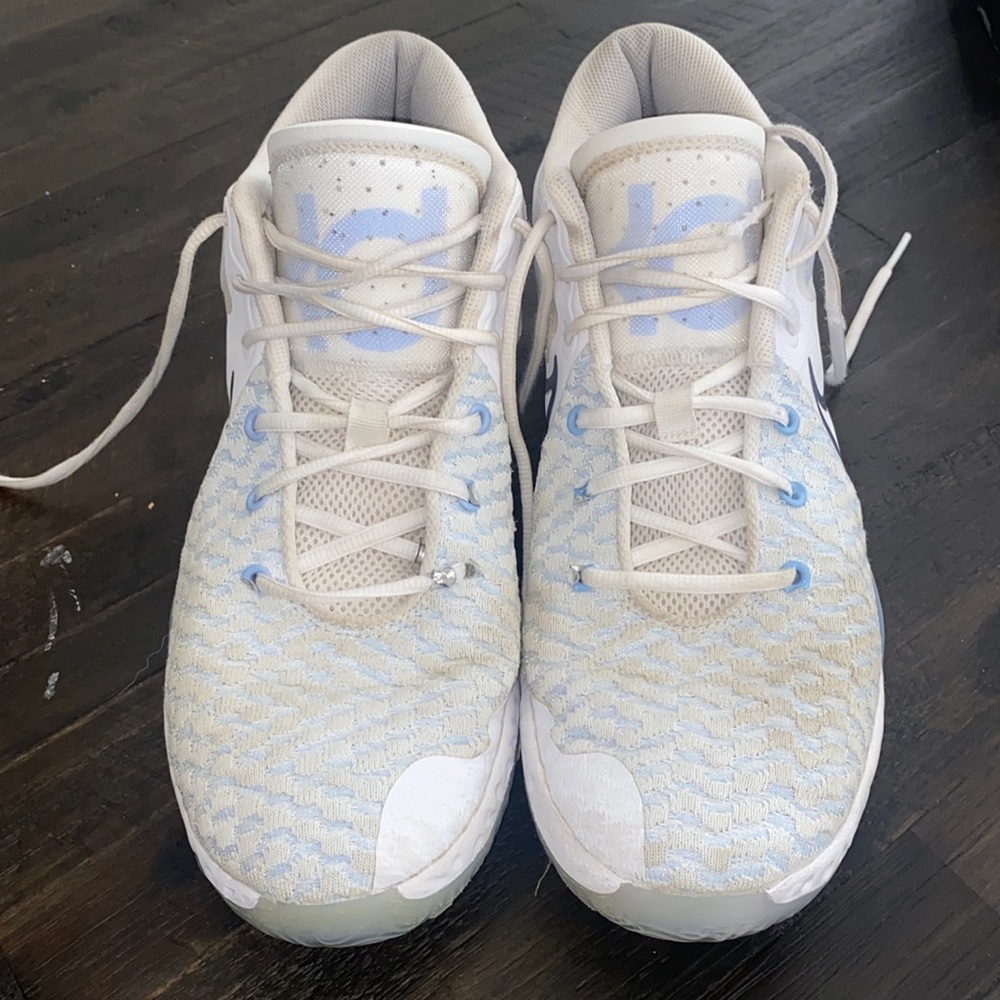 White Nike KD basketball shoes